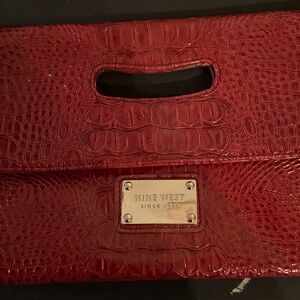 Nine West Burgundy Croc-Embossed Wristlet